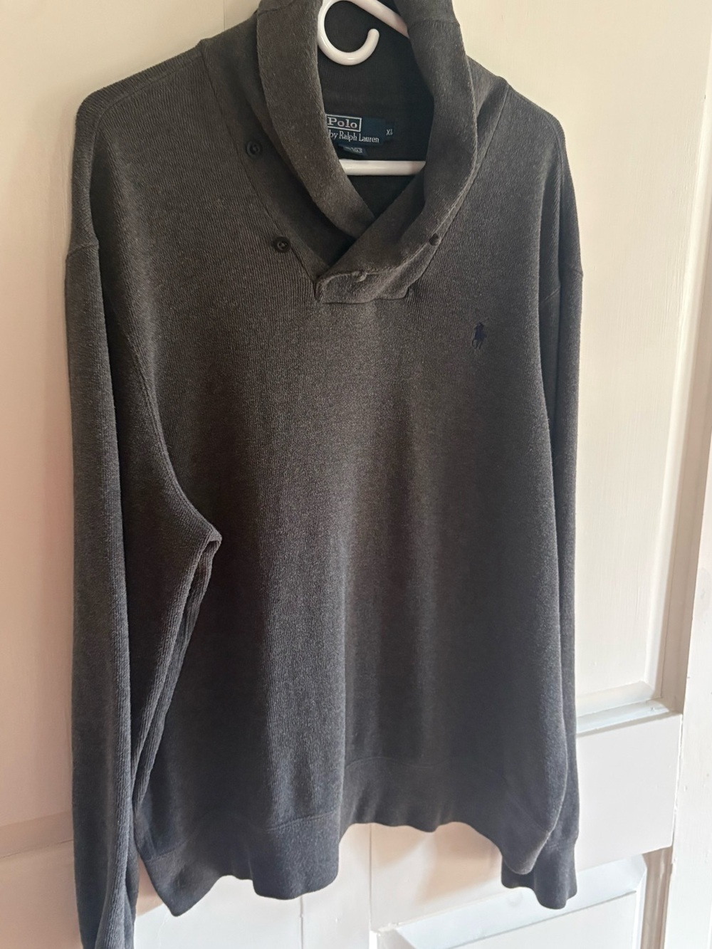 Vintage Polo Ralph Lauren Dark Gray Shawl Collar Neck Sweater/Sweatshirt Mens XL